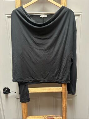 Mystree Draped Cowl Neck Long Sleeve Sweater - Black